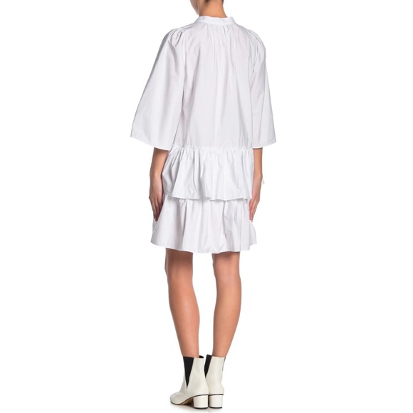 TOV Kimono Sleeve Tiered Ruffle Poplin Mini Shirt Dress in White Size 42 L NWT - Picture 3 of 9